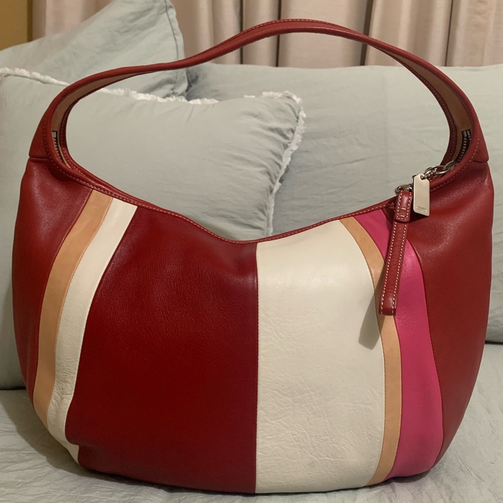 Coach Vintage Y2K Red Striped Leather Ergo Hobo Bag # 9298